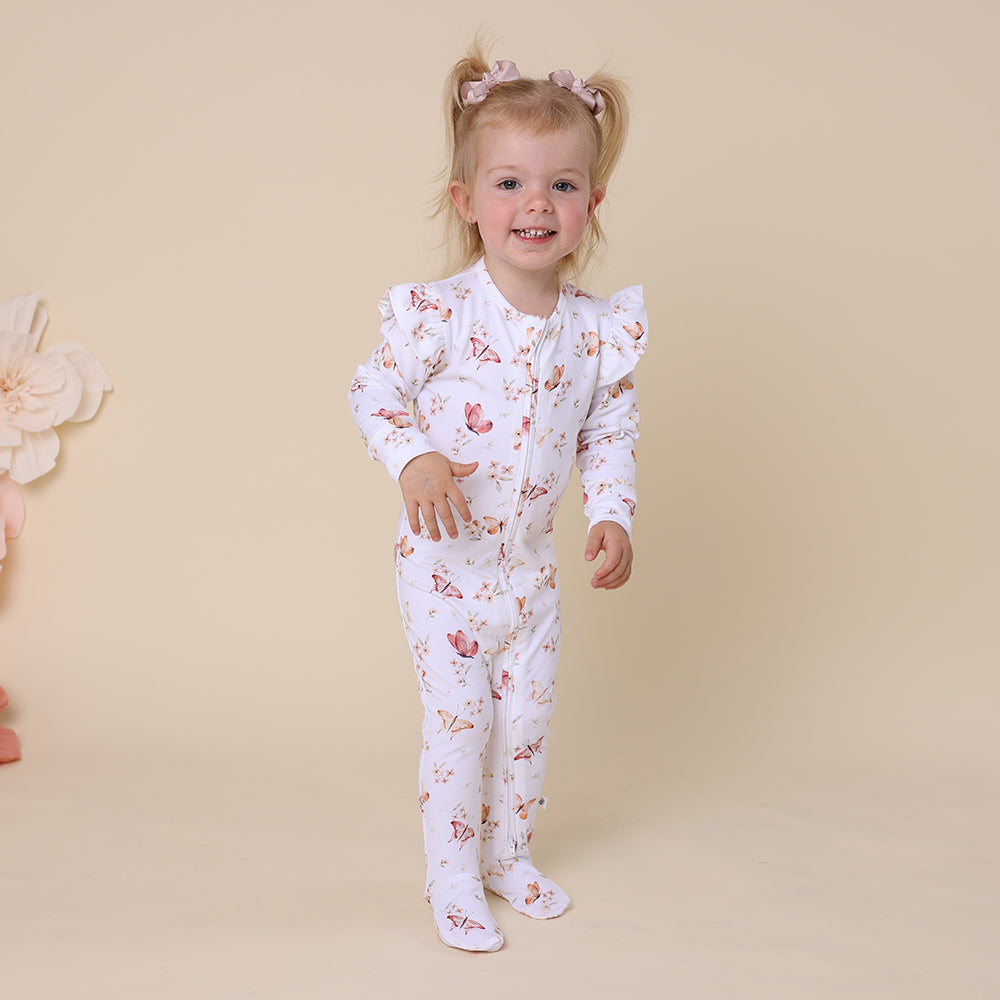 Snuggle Hunny Butterfly Organic Snuggle Sleepsuit Zip Footie with Frill
