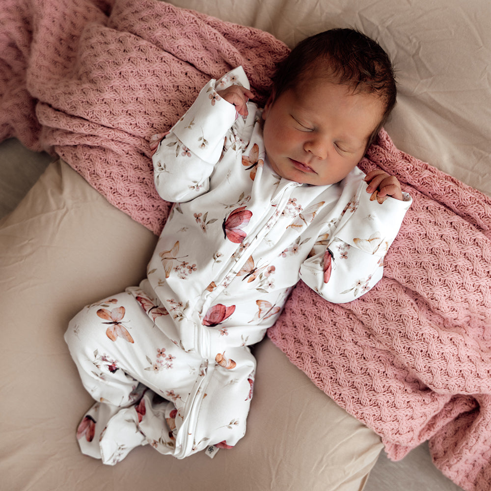 Snuggle Hunny Butterfly Organic Snuggle Sleepsuit Zip Footie with Frill