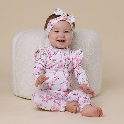 Snuggle Hunny - Cherry Blossom Organic Snugglesuit Convertible Romper with Frill