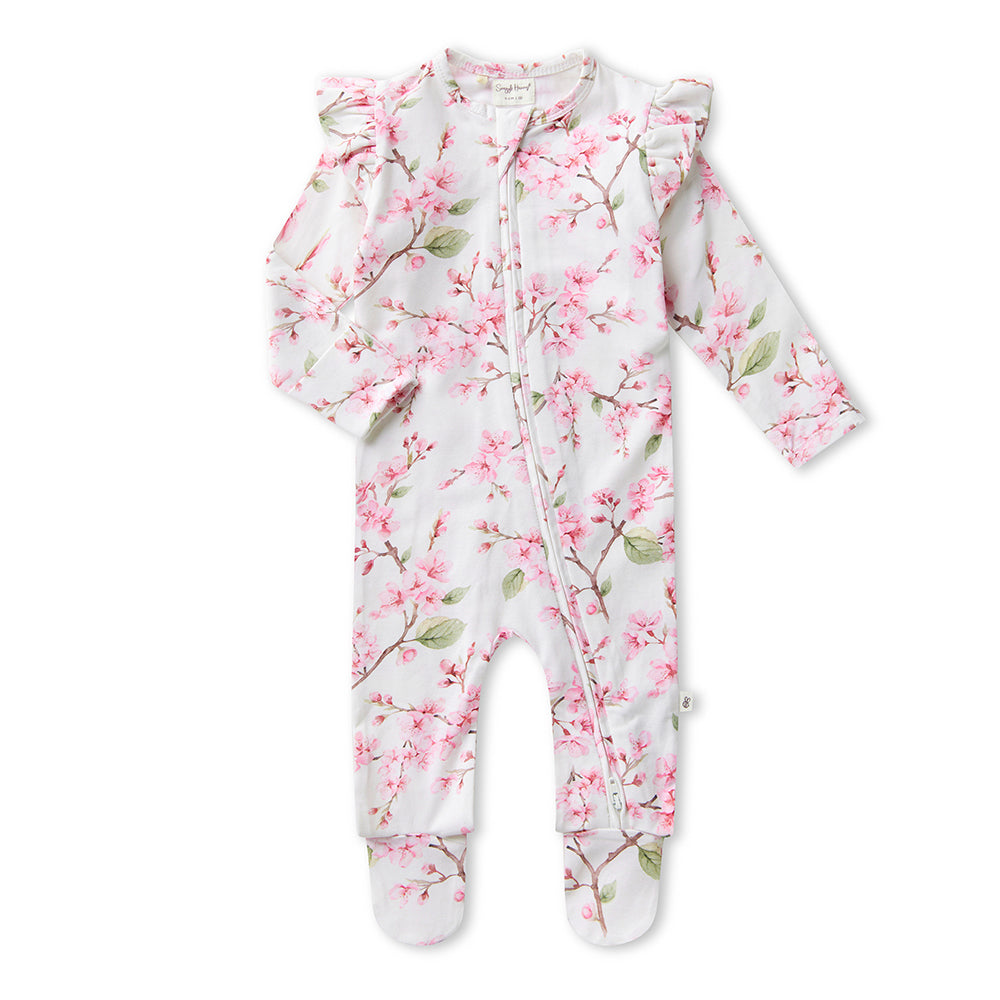 Snuggle Hunny Cherry Blossom Organic Snuggle Sleepsuit Zip Footie with Frill