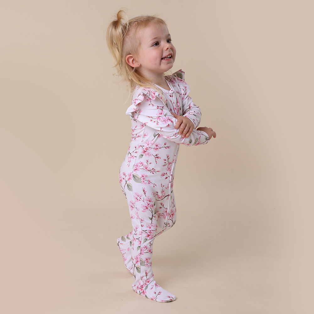 Snuggle Hunny Cherry Blossom Organic Snuggle Sleepsuit Zip Footie with Frill