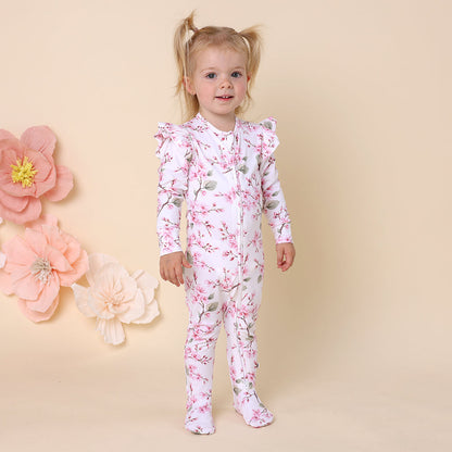 Snuggle Hunny Cherry Blossom Organic Snuggle Sleepsuit Zip Footie with Frill