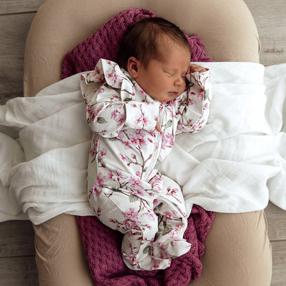 Snuggle Hunny Cherry Blossom Organic Snuggle Sleepsuit Zip Footie with Frill