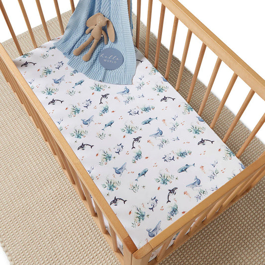 Snuggle Hunny - Ocean Organic Fitted Cot Sheet