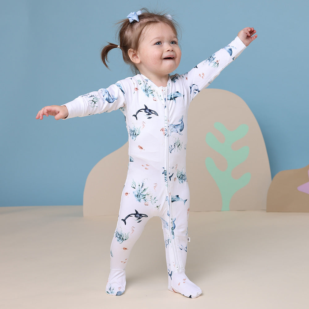 Snuggle Hunny - Ocean Organic Snuggle Sleepsuit Zip Footie