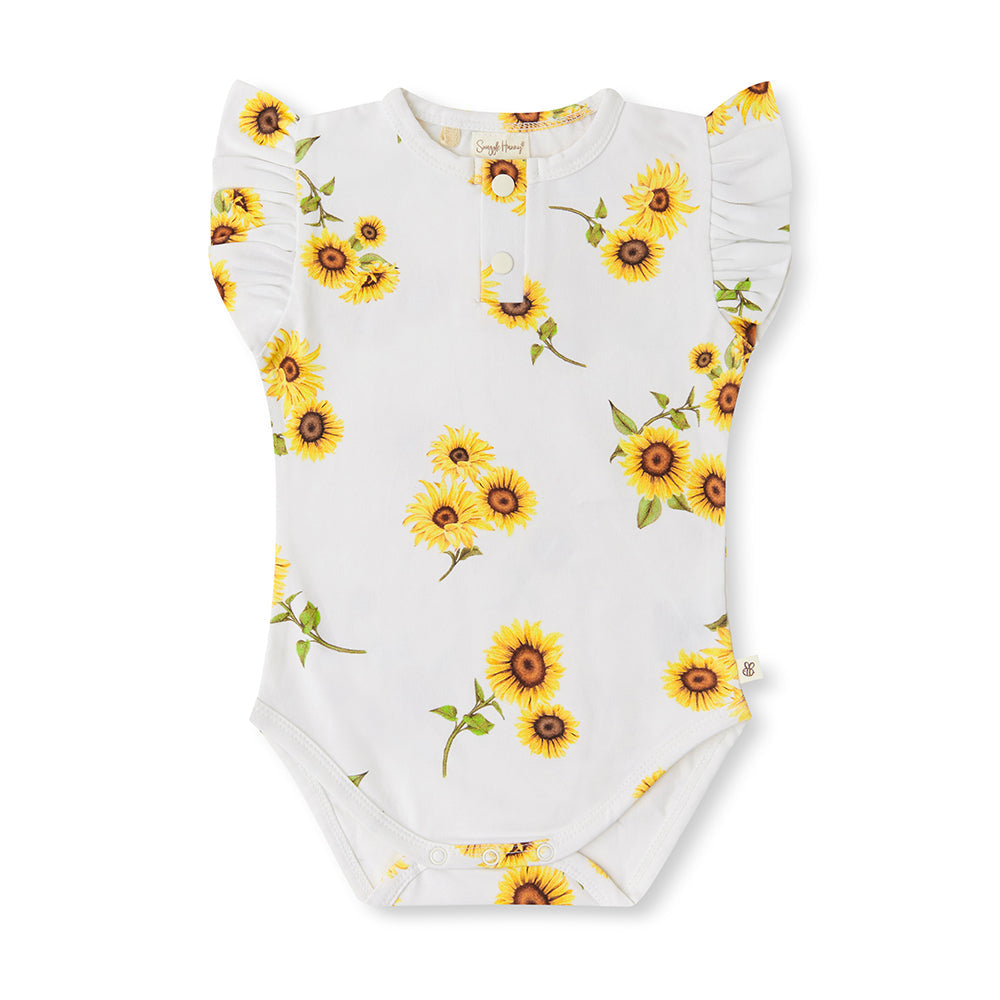 Snuggle Hunny Sunflower Short Sleeve Organic Bodysuit with Frill