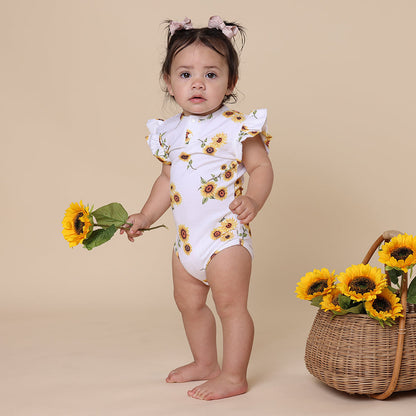 Snuggle Hunny Sunflower Short Sleeve Organic Bodysuit with Frill