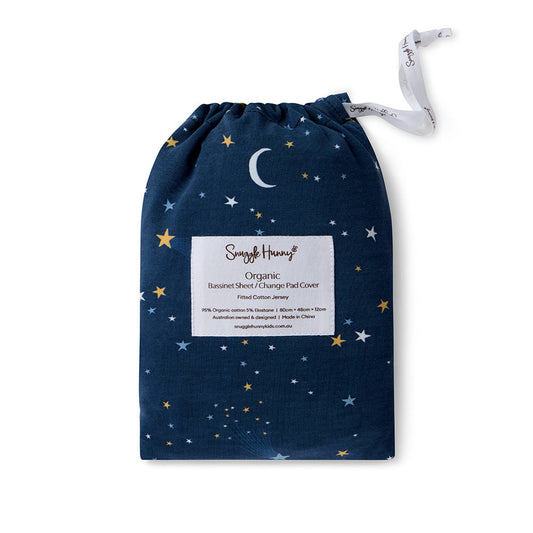 Starry Night Bassinet Sheet flatlay