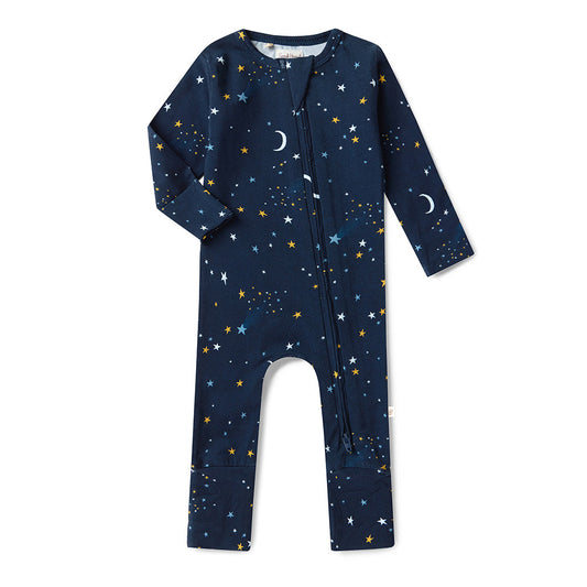Starry Night Snugglesuit flatlay front