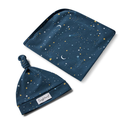 Starry Night Jersey Wrap & Beanie Set flatlay
