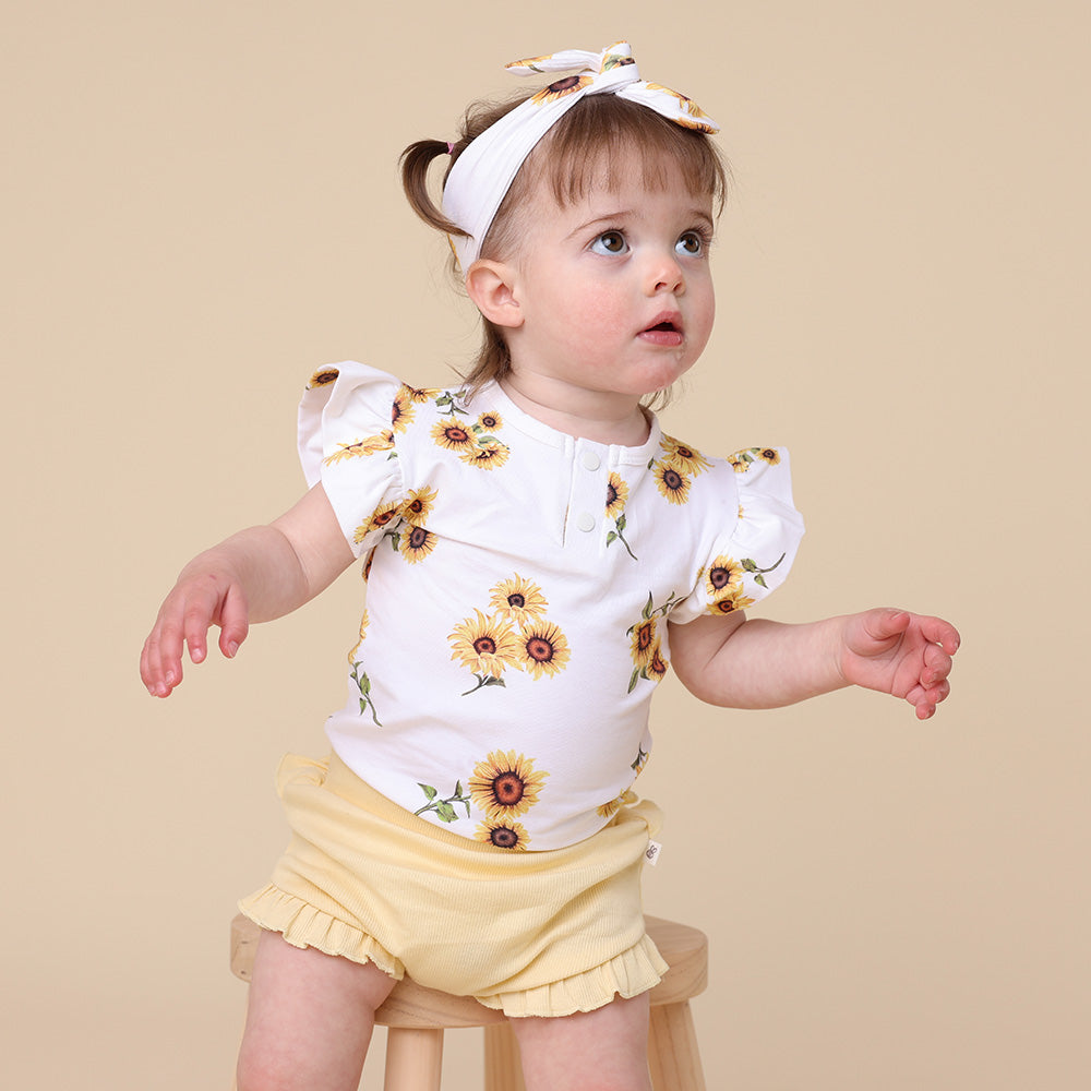 Snuggle Hunny Sunflower Short Sleeve Organic Bodysuit with Frill