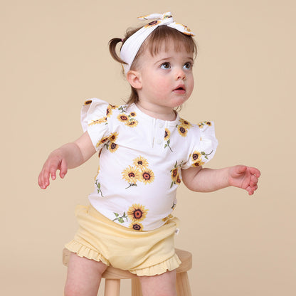Snuggle Hunny Sunflower Short Sleeve Organic Bodysuit with Frill
