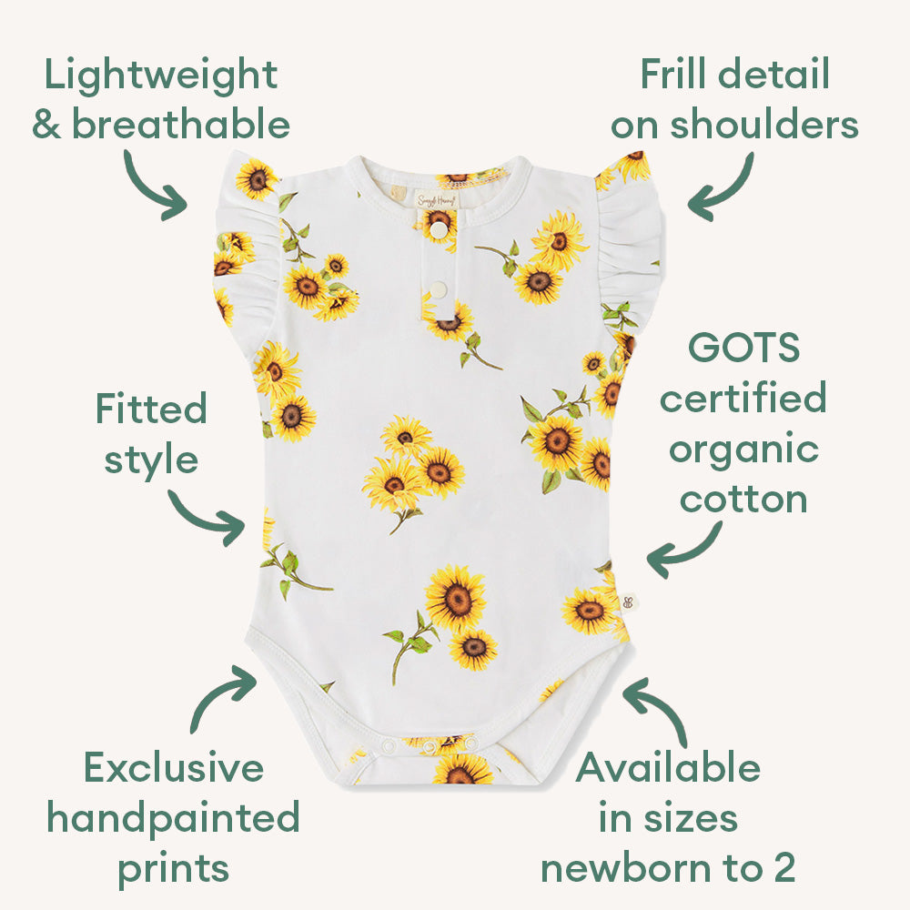 Snuggle Hunny Sunflower Short Sleeve Organic Bodysuit with Frill