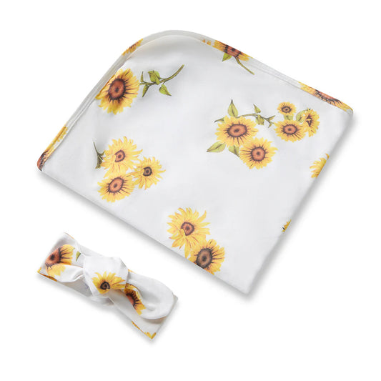 Snuggle Hunny - Sunflower Organic Jersey Wrap & Topknot Set