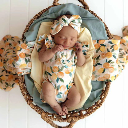 Snuggle Hunny - Sunny Citrus Short Sleeve Organic Bodysuit with Frill