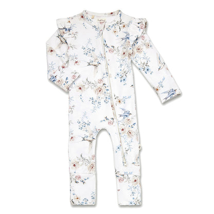 Snuggle Hunny Sweet Swallows Organic Snugglesuit Convertible Romper with Frill