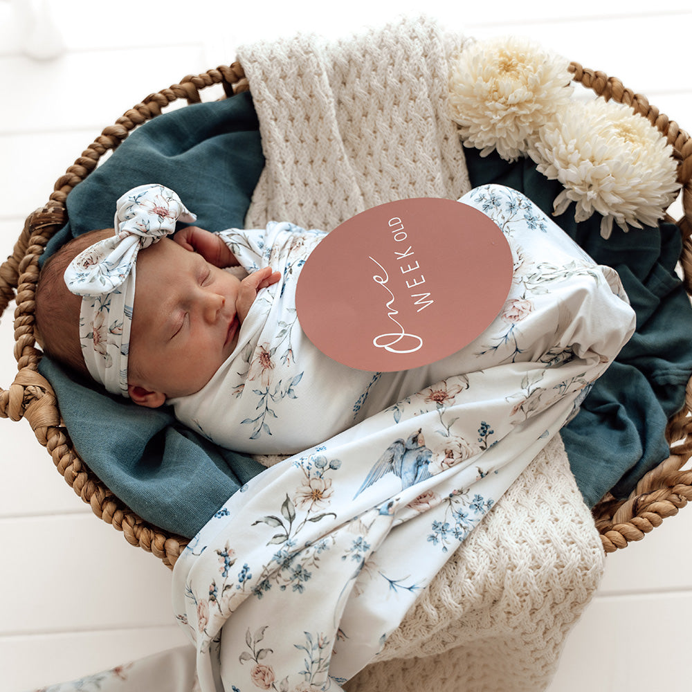 Snuggle Hunny Sweet Swallows Organic Jersey Wrap & Topknot Set