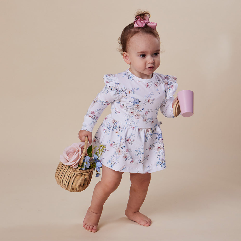 Snuggle Hunny Sweet Swallows Long Sleeve Organic Dress - detail
