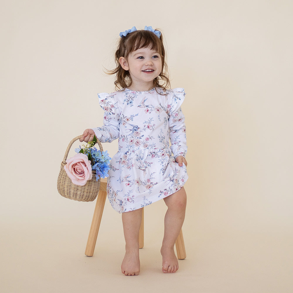Snuggle Hunny Sweet Swallows Long Sleeve Organic Dress - lifestyle