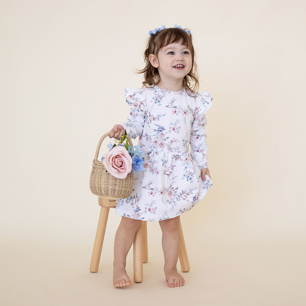Snuggle Hunny Sweet Swallows Long Sleeve Organic Dress - lifestyle