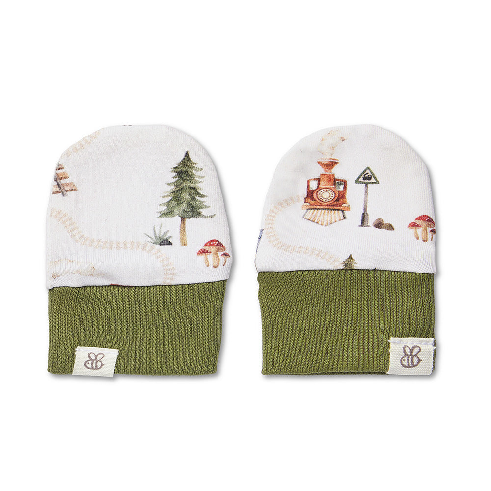 Trains Organic Cotton Mittens