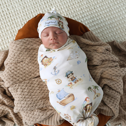 Snuggle Hunny - Treasure Island Organic Jersey Wrap & Beanie Set