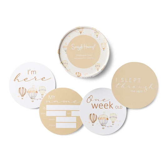 Up & Away & Pebble Milestone Cards flatlay