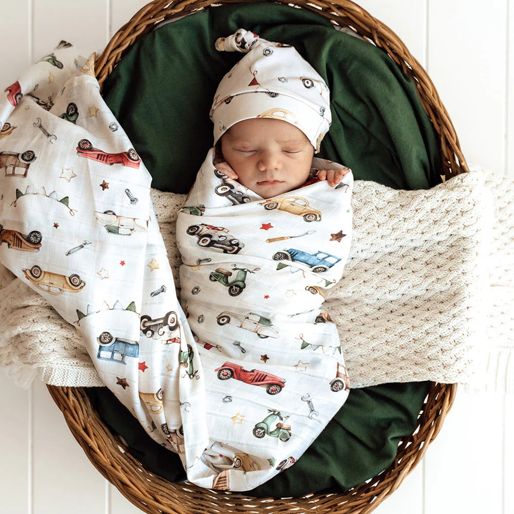 Snuggle Hunny - Vintage Cars Organic Muslin Wrap