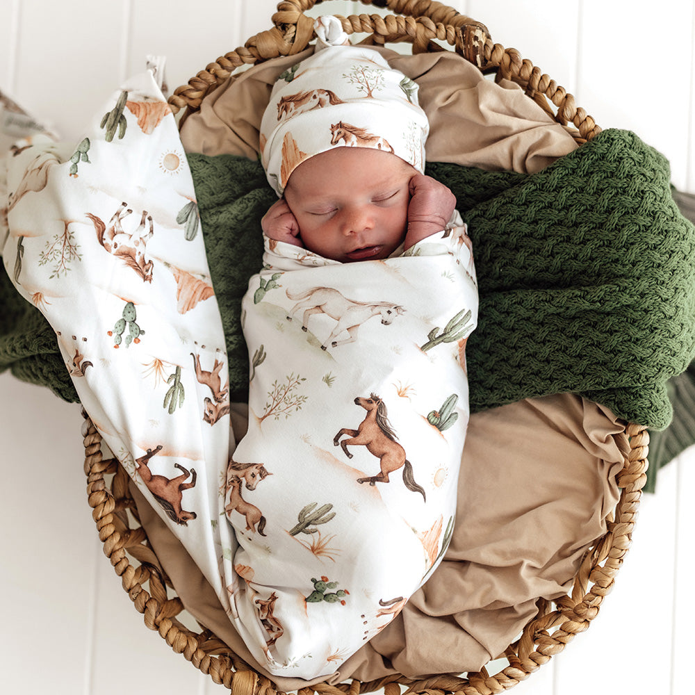 Wild Horses Organic Jersey Wrap & Beanie Set